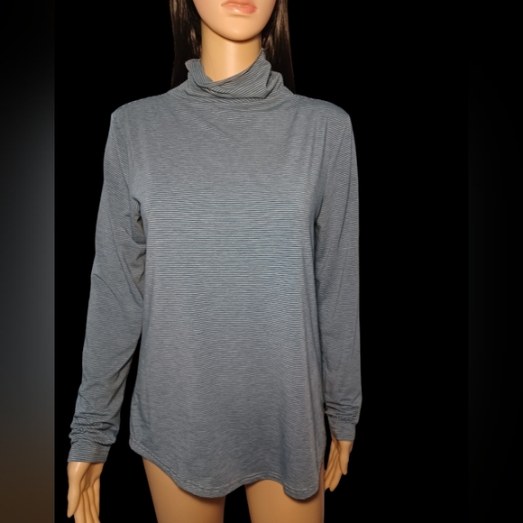 Toad & Co Pinstripe Turquoise Blue and Gray Turtleneck Size Small - Picture 14 of 14